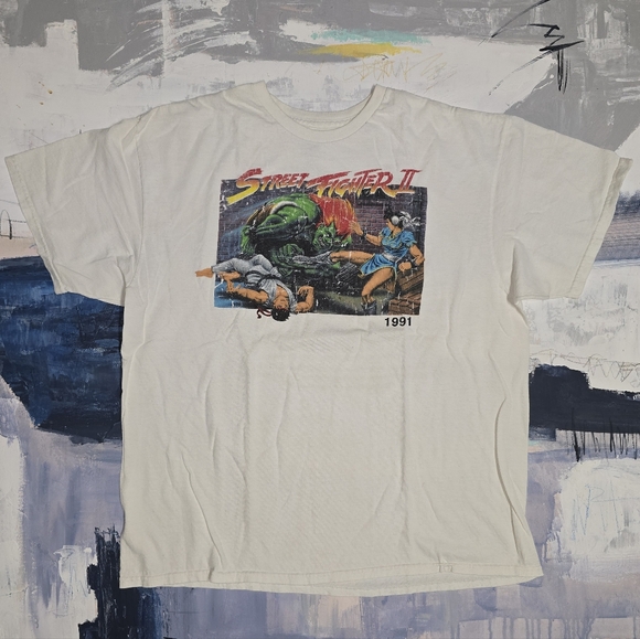 Street Fighter 2 T  Shirt 1991 Retro Xlarge White Distressed Get Ready To Rumble - Picture 1 of 6
